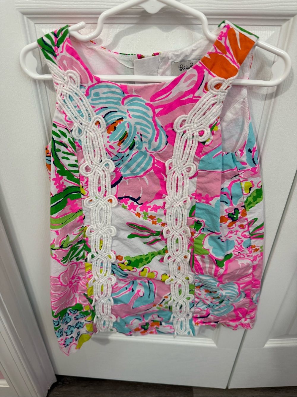 Lilly Pulitzer Pink Tropical Floral Tank Dress with White Lace Detail